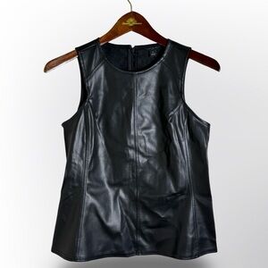 Ann Taylor Petite Faux Leather Sleeveless Top Black SP